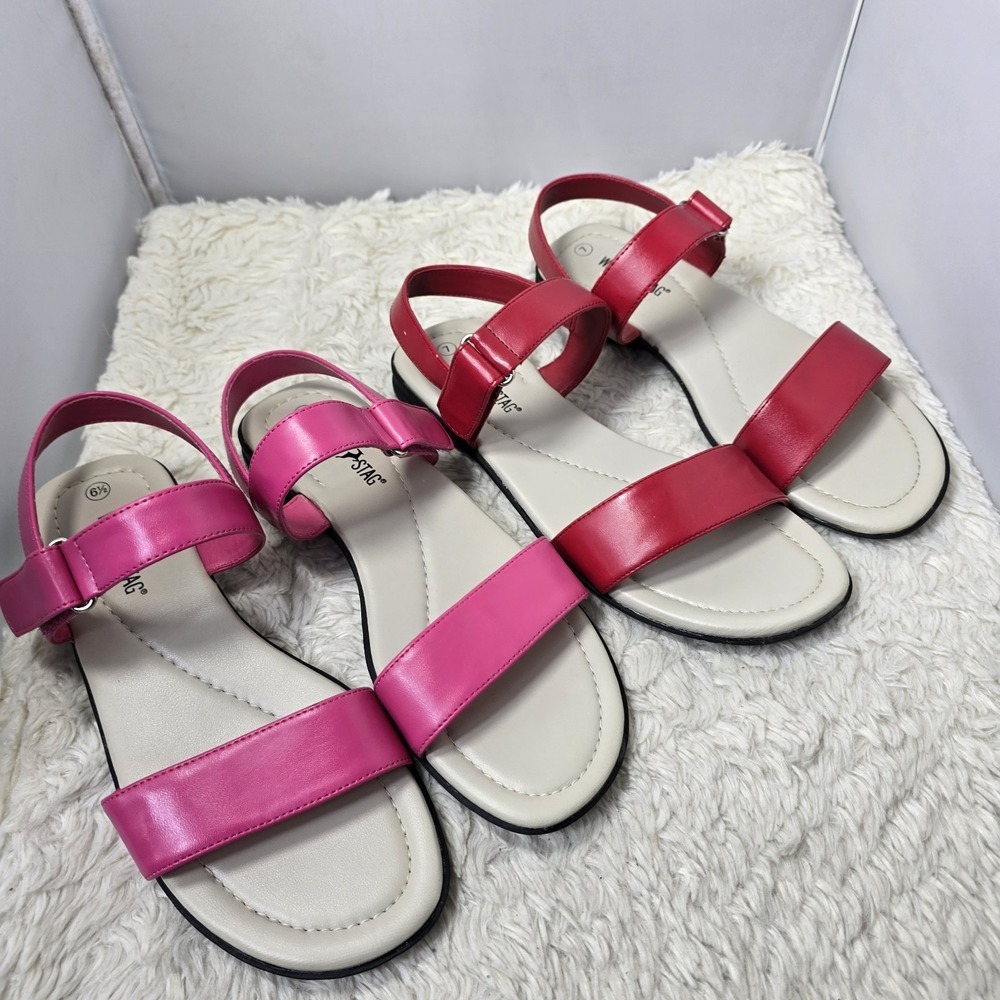 White Stag Sheila Sandals Lot Slides Flats Women's 6.5 & 7 Pink Red Faux Leather